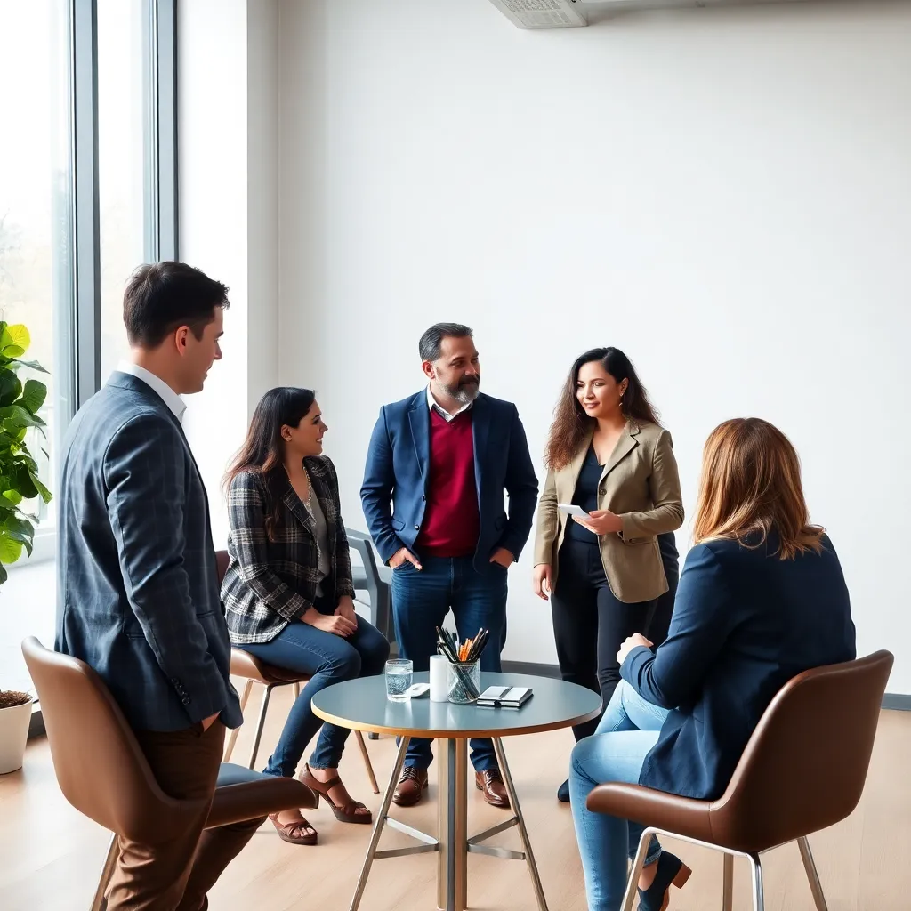 Diverse groep professionals in gesprek in een Nederlands kantoor