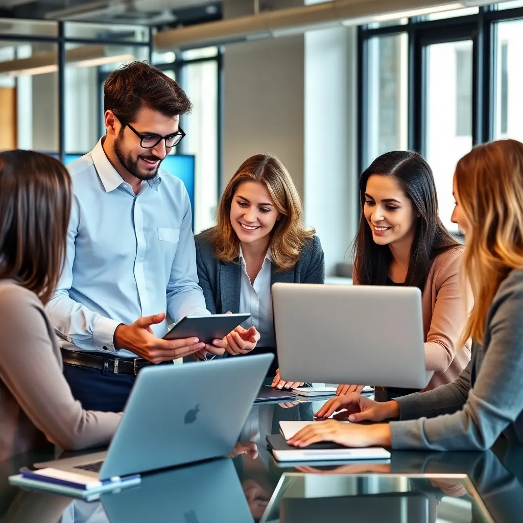 Nederlandse professional die e-mails beantwoordt op laptop in modern kantoor